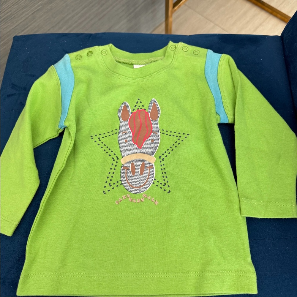 Lime Green Long-Sleeve Kids Top with Horse Motif